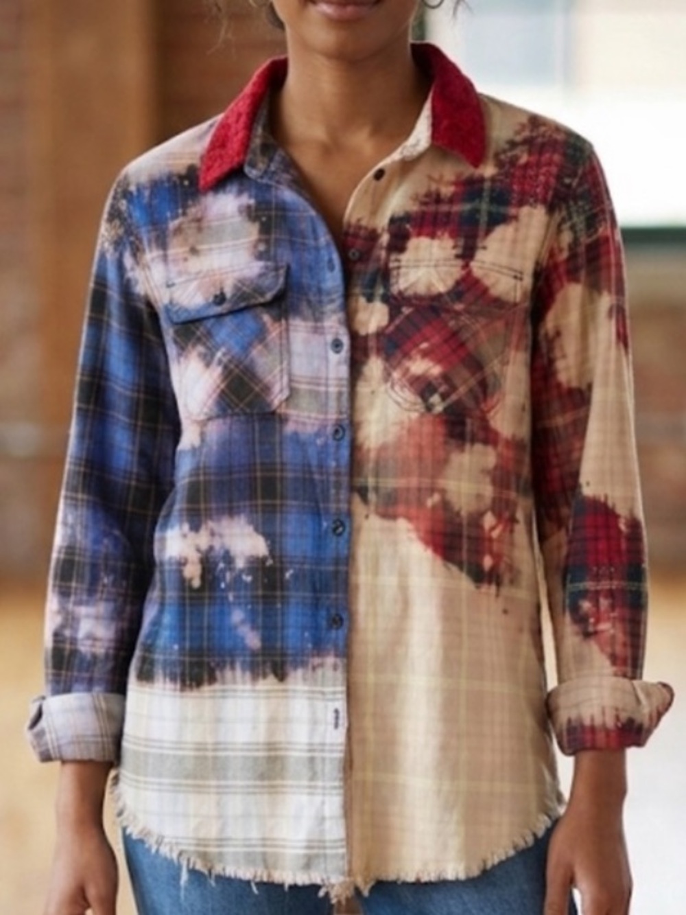 Jocelyn Bleached Plaid Flannel Size XL